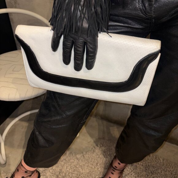 Vintage John Hort Black and White Genuine Leather Clutch - Picture 3 of 8